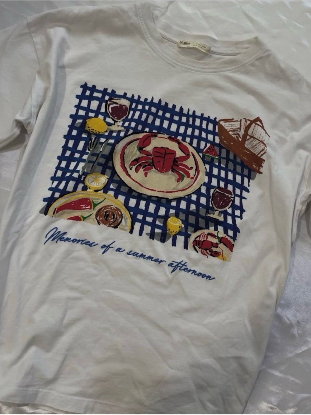 Pull&Bear Women’s XL Graphic Tee NWT Rare Coastal Seafood Summer Shirt Red Crab
